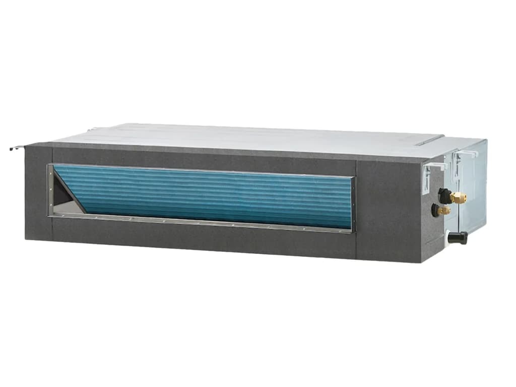 Zone Air Thin-Air slim concealed air handler for an easy install concealed duct mini split, shown with its refrigerant and drain connections