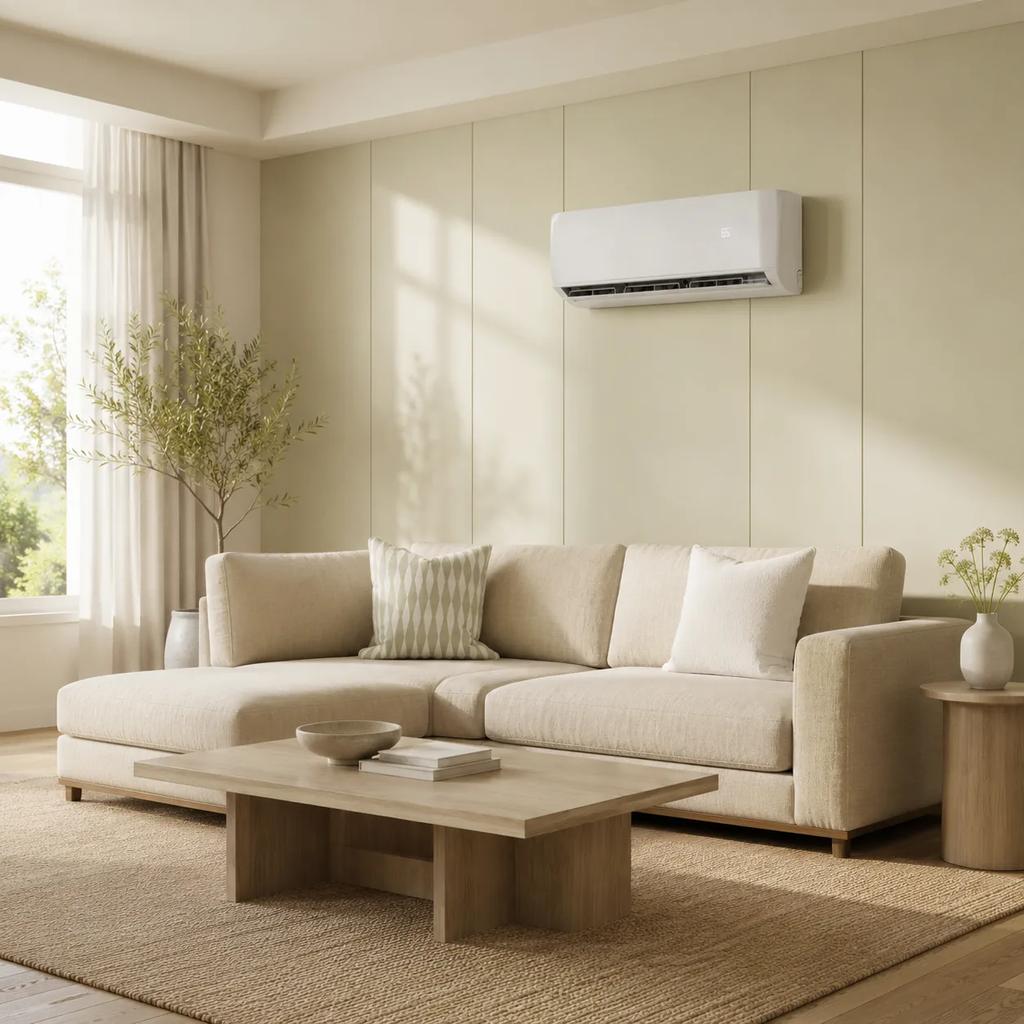 Is MRCOOL the only DIY mini split? No — a Zone Air DIY wall mount mini split indoor unit installed in a living room, the other true DIY option