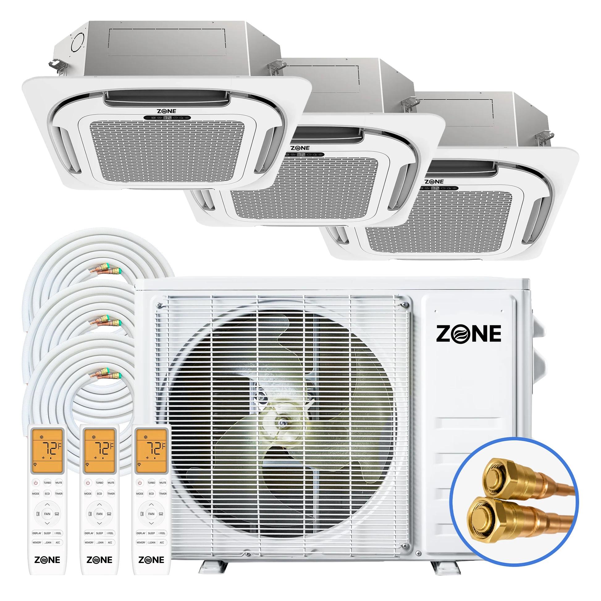 Zone Air® Airframe 3 ZONE 36,000 BTU (12K+12K+12K) 24 SEER2 230V Ceiling Cassette Mini-Split Heat Pump System - Up to 1,800 Sq Ft