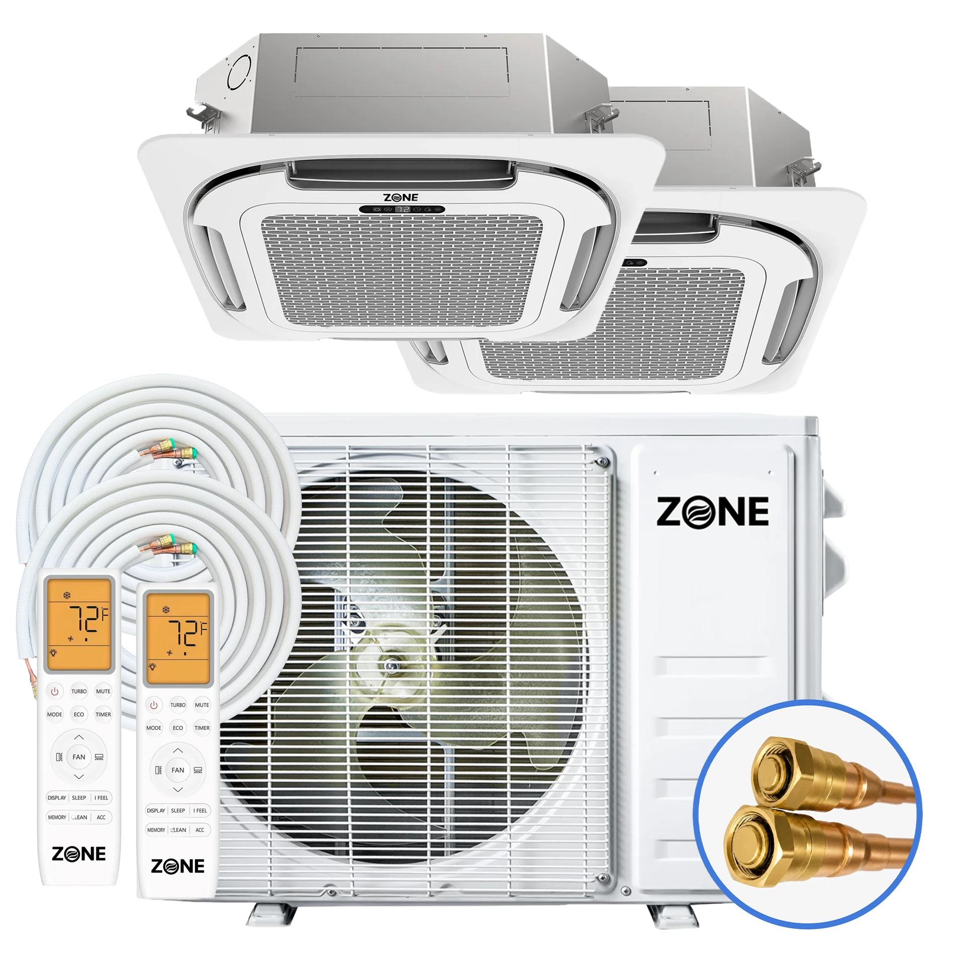 Zone Air® Airframe DUAL ZONE 24,000 BTU (12K+12K) 21 SEER2 230V Ceiling Cassette Mini-Split Heat Pump System - Up to 1,200 Sq Ft
