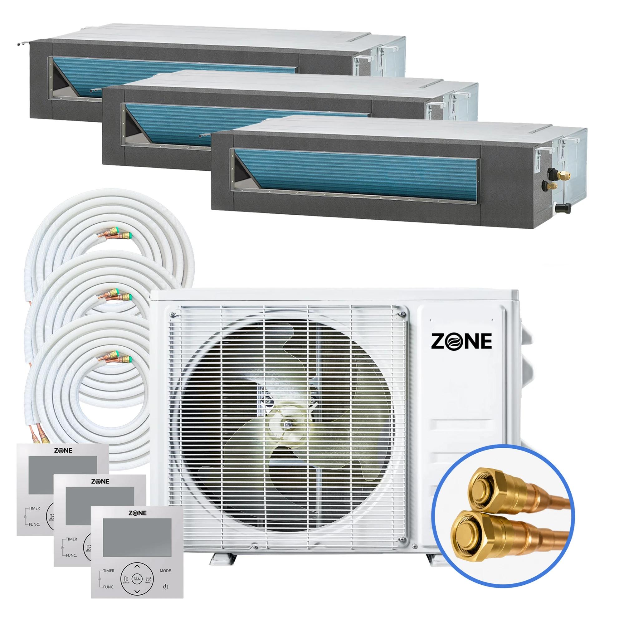 Zone Air® Thin-Air 3 ZONE 33,000 BTU (11K+11K+11K) 22 SEER2 230V Concealed Mini-Split Heat Pump System - Up to 1,650 Sq Ft