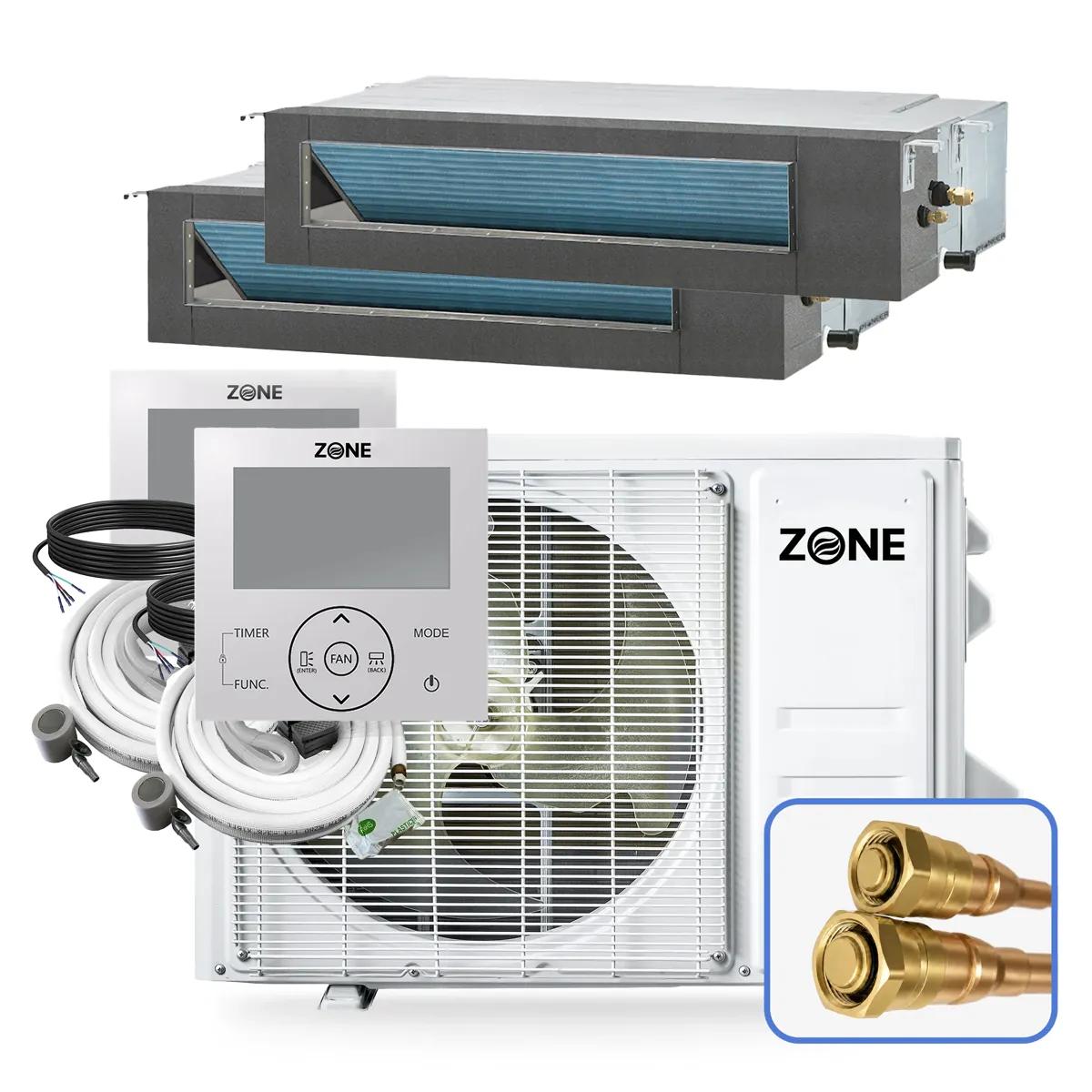 Zone Air® Thin-Air DUAL ZONE 22,000 BTU (11K+11K) 19 SEER2 230V Concealed Mini-Split Heat Pump System - Up to 1,100 Sq Ft