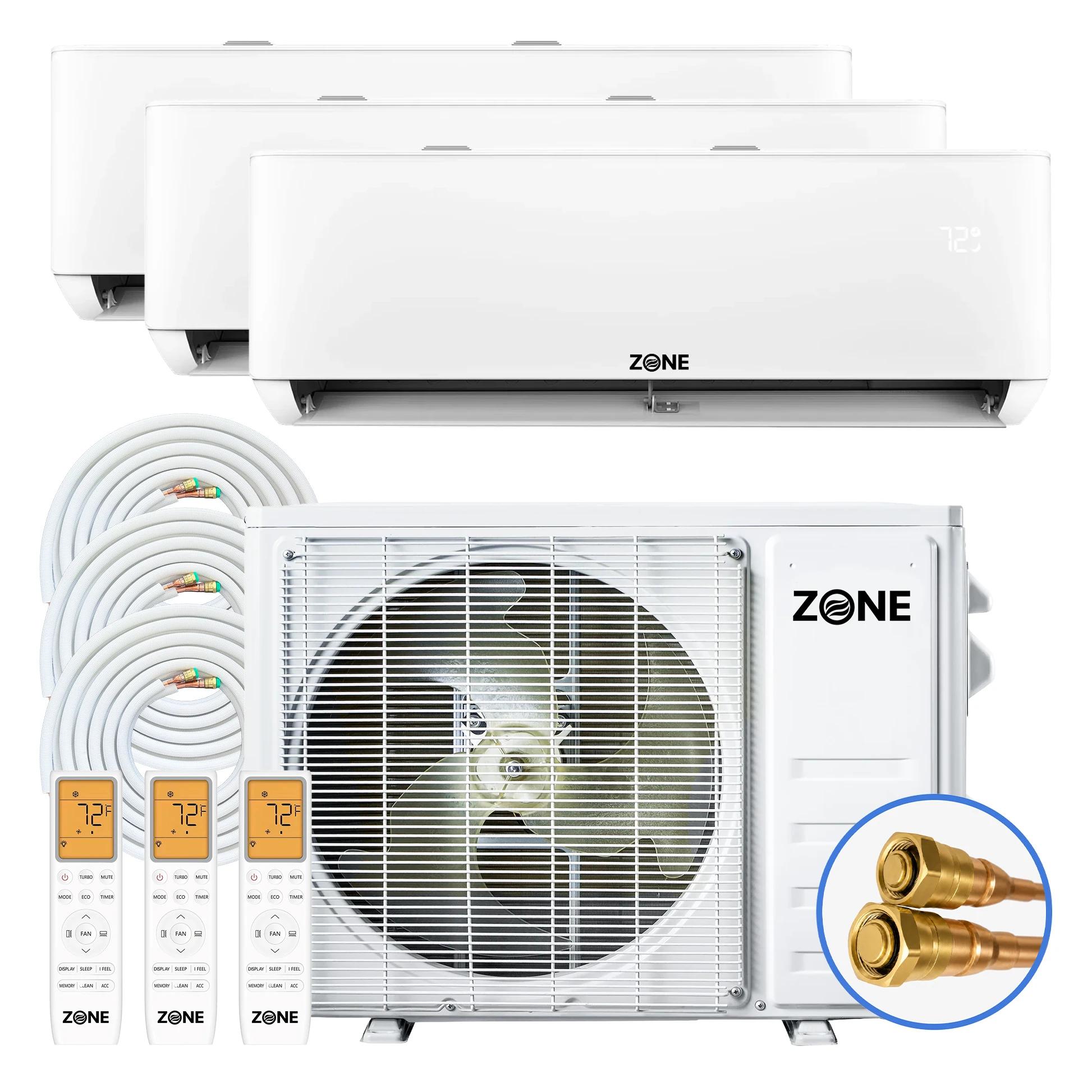 Zone Air® DIY 3 ZONE 36,000 BTU (12K+12K+12K) 24 SEER2 230V Wall Mount Ductless Mini-Split Heat Pump System - Up to 1,800 Sq Ft