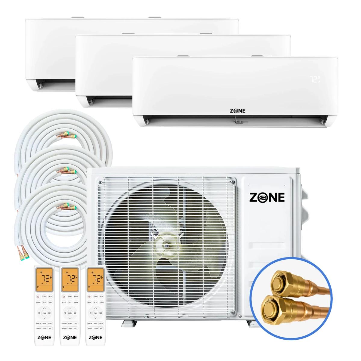 Zone Air® DIY 3 ZONE 36,000 BTU (12K+12K+12K) 24 SEER2 230V Wall Mount Ductless Mini-Split Heat Pump System with 3x Pre-Charged Linesets - Up to 1,800 Sq Ft