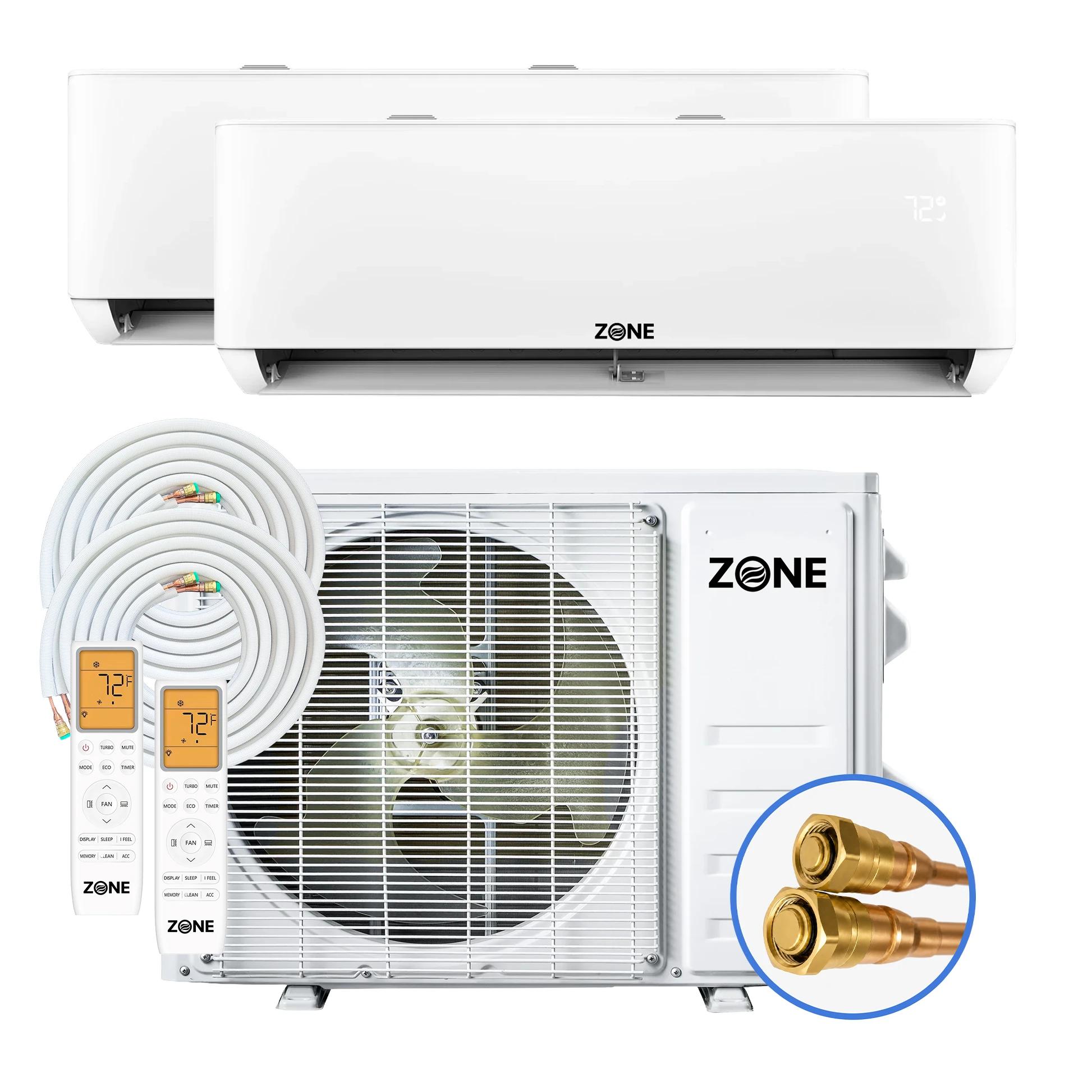 Zone Air® DIY DUAL ZONE 24,000 BTU (12K+12K) 24 SEER2 230V Wall Mount Ductless Mini-Split Heat Pump System - Up to 1,200 Sq Ft