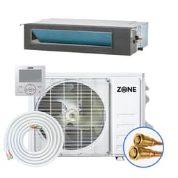 11,000 BTU 230V DIY mini split — concealed ducted ductless heat pump with 19 SEER2, Up to 550 sq ft coverage, pre-charged lineset, shown ceiling-concealed