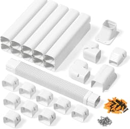 16 Ft decorative lineset cover kit — paintable PVC channel that hides exposed refrigerant lines, covers up to 16 ft, shown wall-mounted