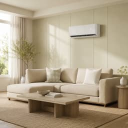 Ductless mini split indoor unit installed in a modern living room