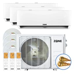 3 zone DIY mini split system — Zone Air 27K multi-zone outdoor condenser with two 9K and one 18K wall mount indoor units, and three remotes