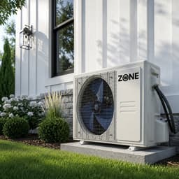 Zone Air mini split outdoor condenser installed beside a home