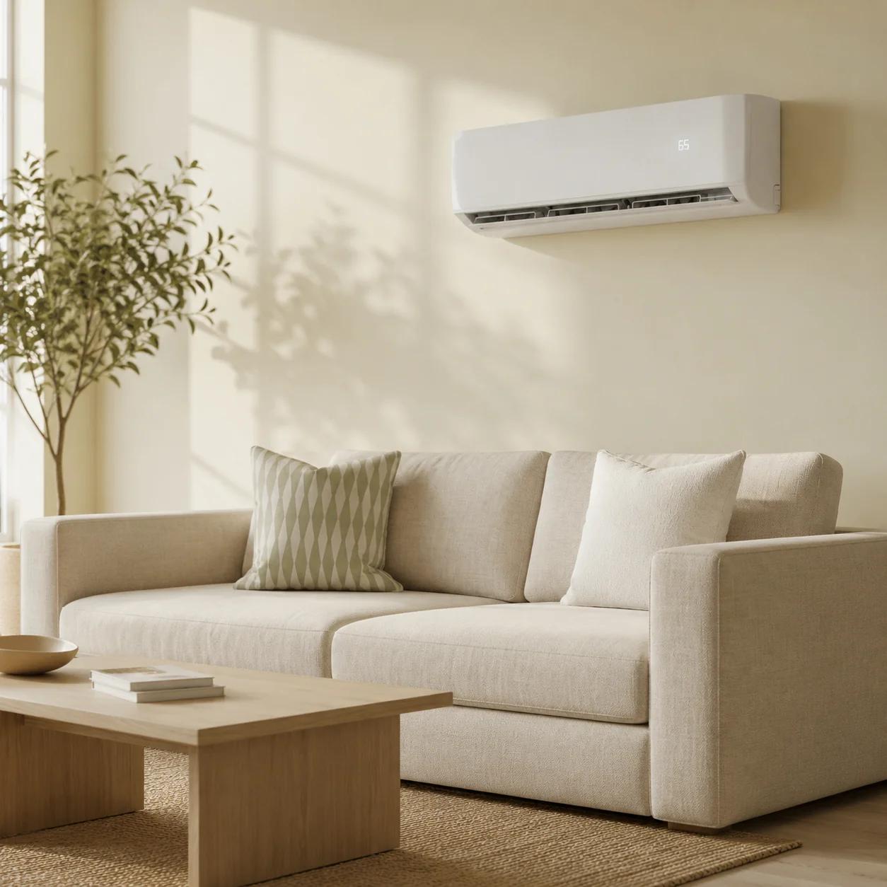 Reliable DIY mini split brand — Zone Air wall mount indoor unit in a living room, installed by the homeowner without a contractor