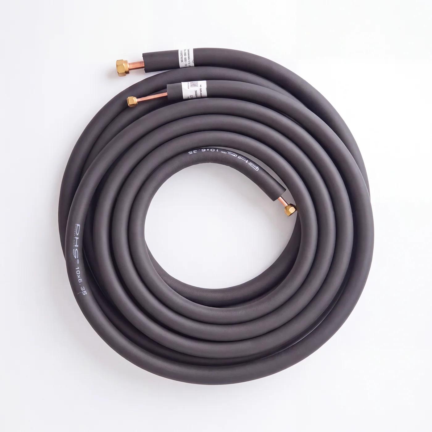 16 ft standard flare mini split lineset — coiled 1/4" and 1/2" insulated copper refrigerant lines with brass flare nuts