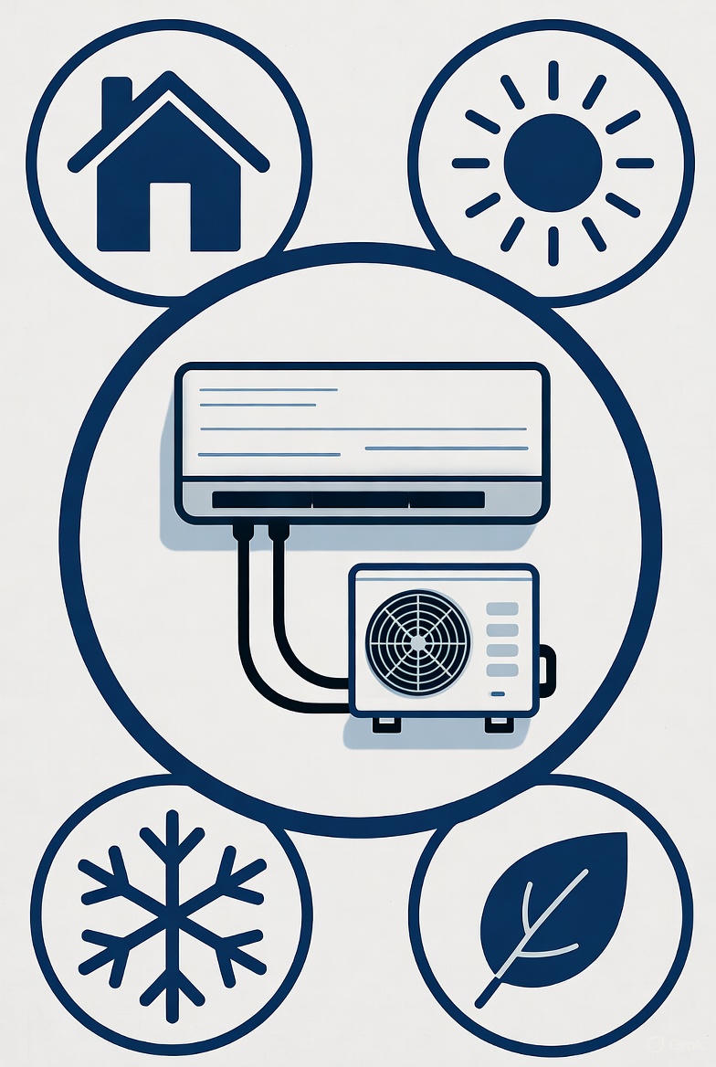 Heat pump four season performance showing efficient heating and cooling year-round in all climate conditions