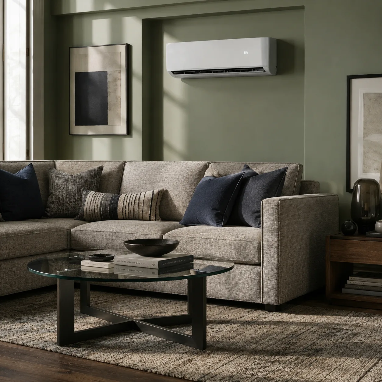 Zone Air mini split wall-mount head in a modern living room