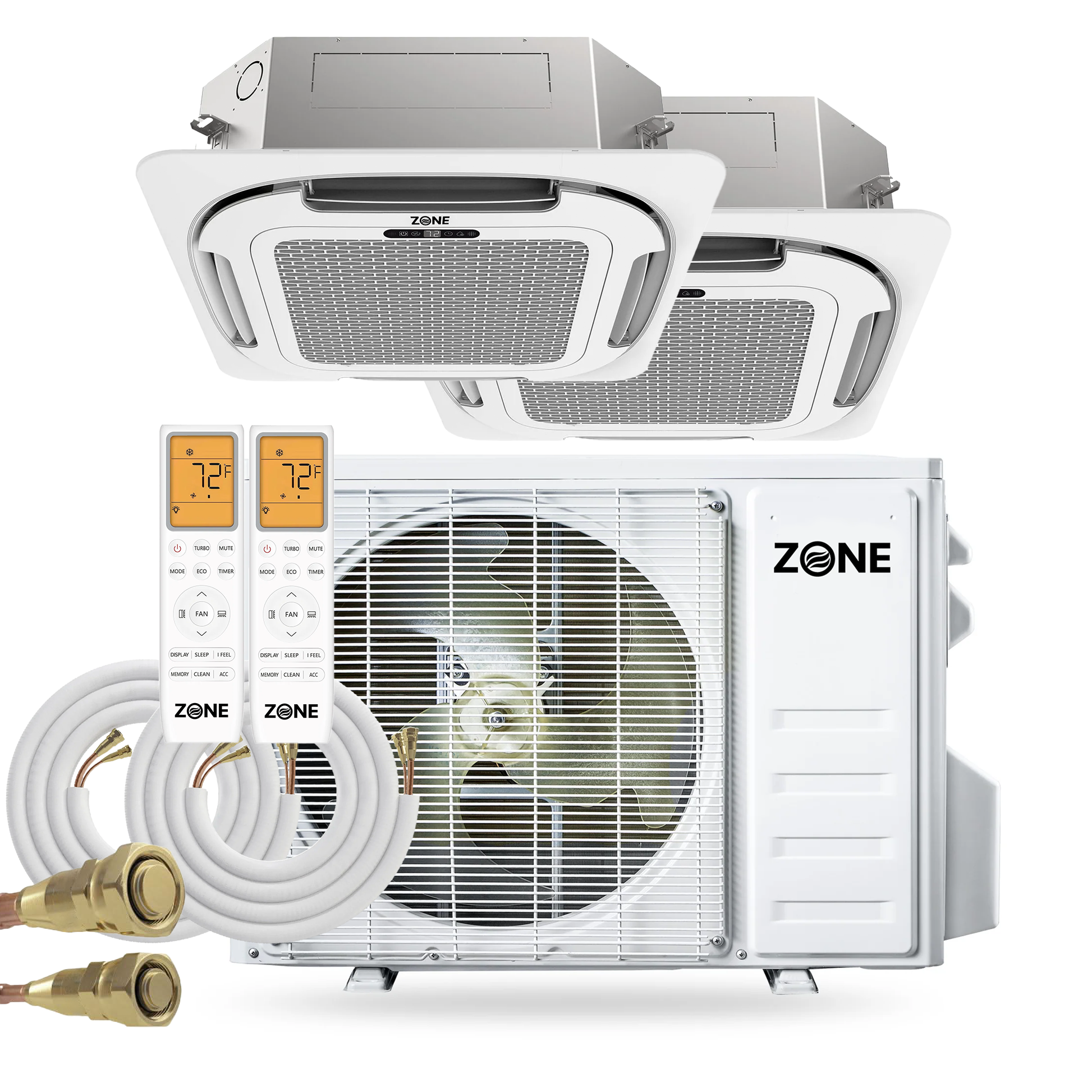 Zone® Airframe DUAL ZONE 24,000 BTU (12K+12K) 21 SEER2 230V Ceiling Cassette System with 2x Pre-Charged Linesets
