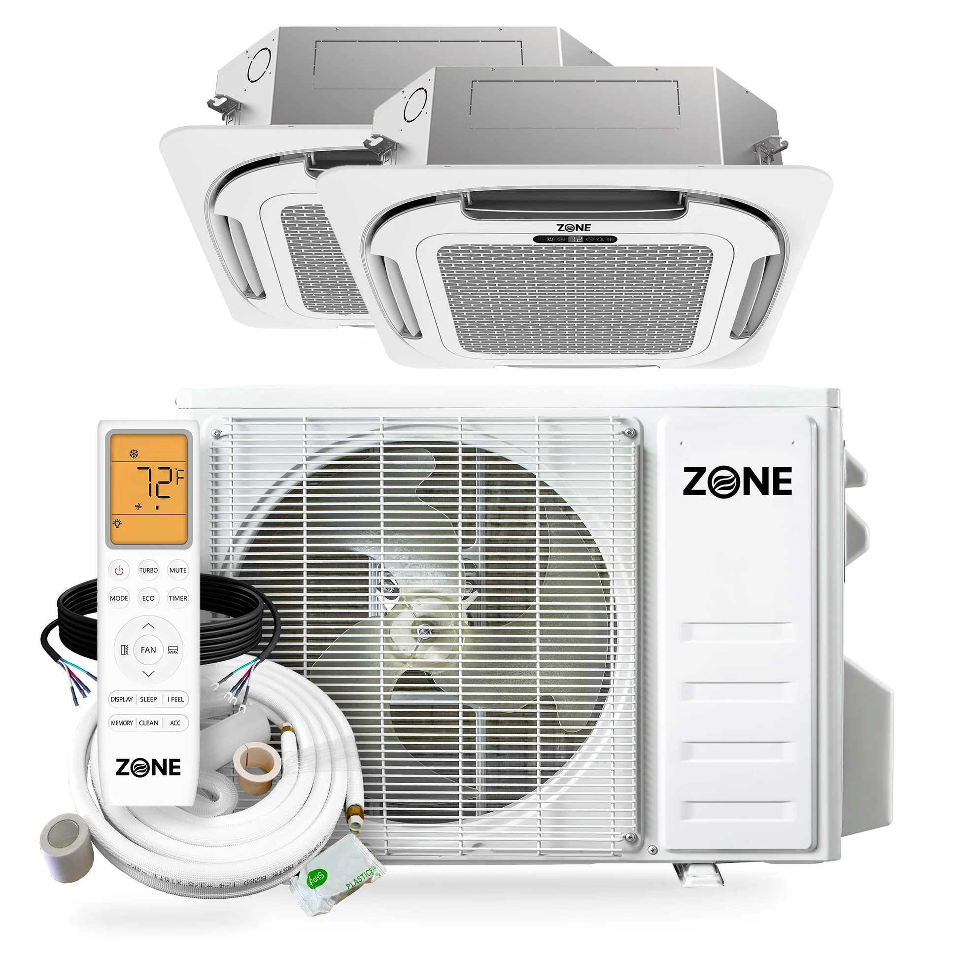 Zone® Airframe DUAL ZONE 24,000 BTU (12K+12K) 21 SEER2 230V Ceiling Cassette System with 2x 16 Ft. Kits