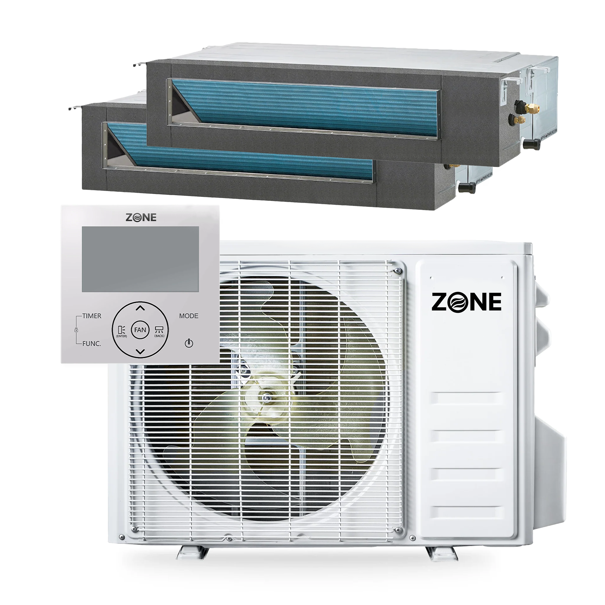 Zone® Thin-Air DUAL ZONE 24,000 BTU (12K+12K) 19 SEER2 230V Concealed Ducted System with 2x 16 Ft. Kits