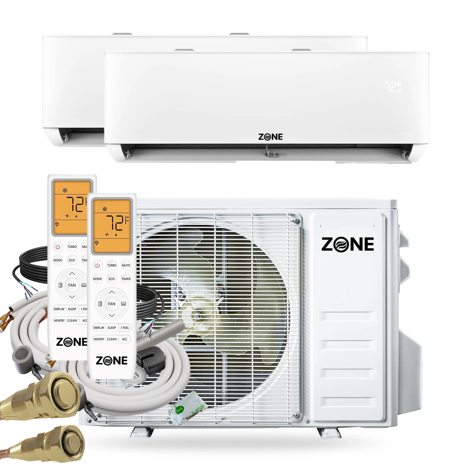 Zone® DIY DUAL ZONE 24,000 BTU (12K+12K) 24 SEER2 230V Ductless Mini-Split System with 2x Pre-Charged Linesets